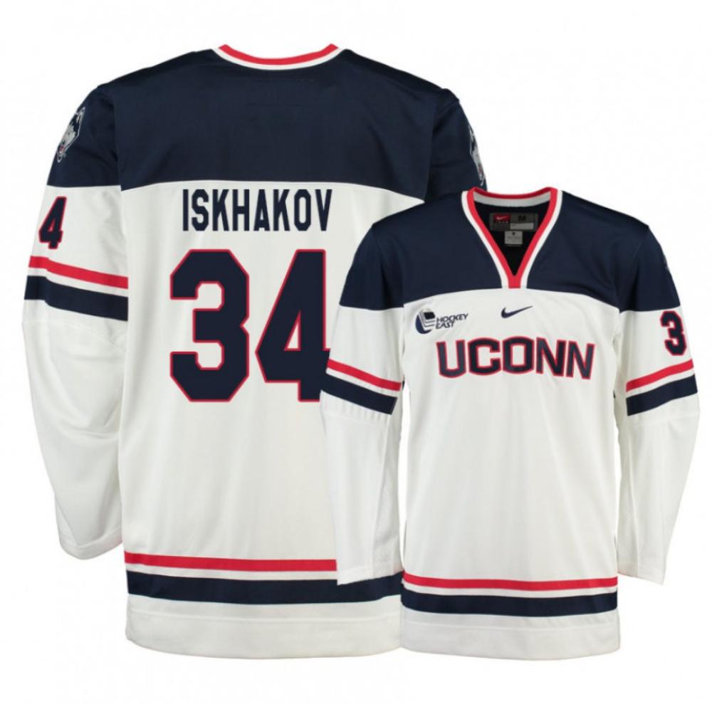 Men's UConn Huskies #34 Ruslan Iskhakov College Hockey All Stitched White Jersey