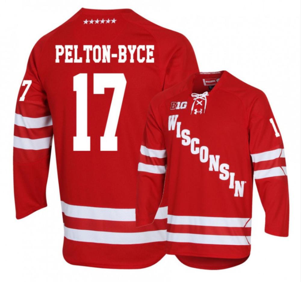 Men's Wisconsin Badgers #17 Ty Pelton-Byce College Hockey Stitched Red Jersey