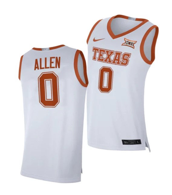 Men's #0 Timmy Allen Jersey Texas Longhorns College Basketball Jerseys White 2021