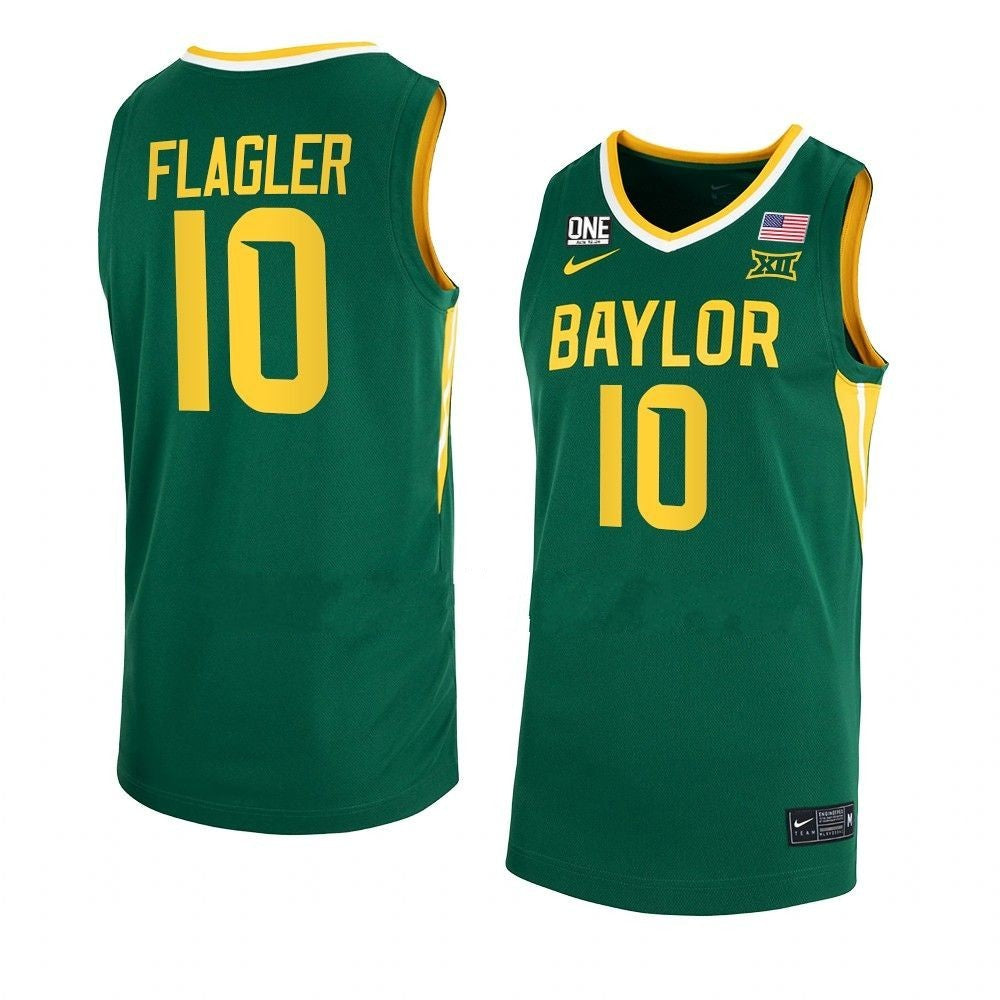 Men's #10 Adam Flagler Jersey Baylor Bears College Basketball Jerseys Green
