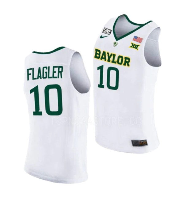 Men's #10 Adam Flagler Jersey Baylor Bears College Basketball Jerseys White