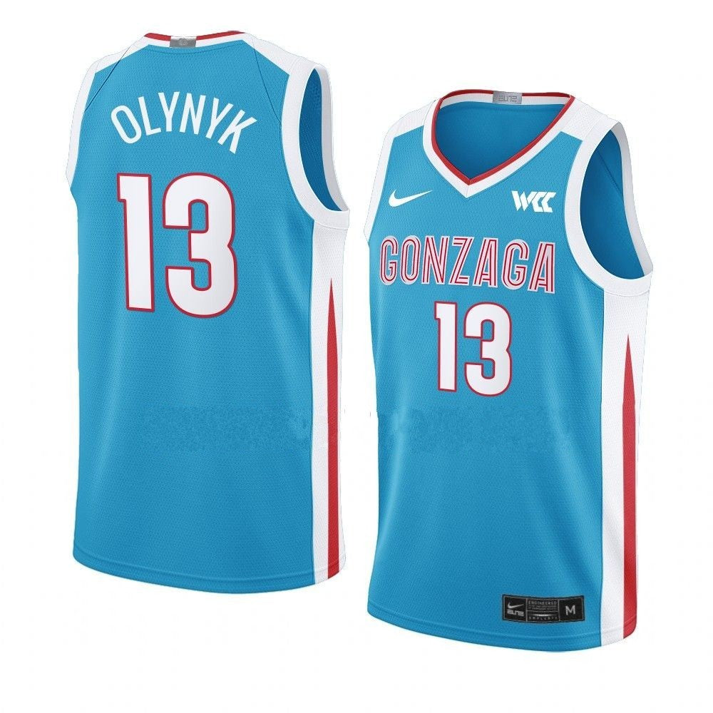 Men's #13 Kelly Olynyk Jersey Gonzaga Bulldogs College Basketball Jerseys Blue