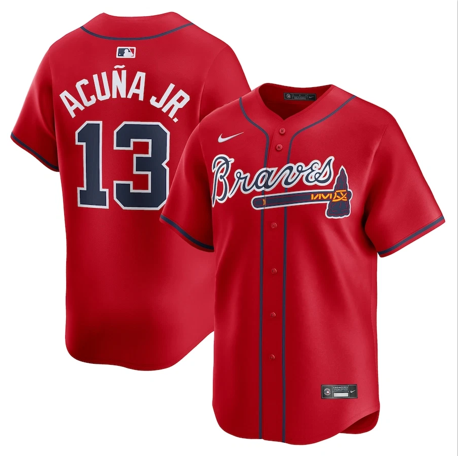 Men's #13 Ronald Acuña Jr. Limited Limited Player titched Jersey Red