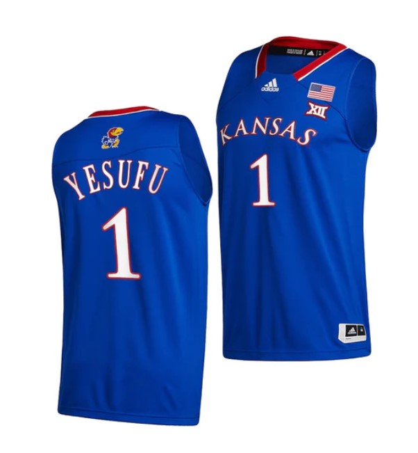 Men's #1 Joseph Yesufu Jersey Kansas Jayhawks College Basketball Jerseys Blue 2022