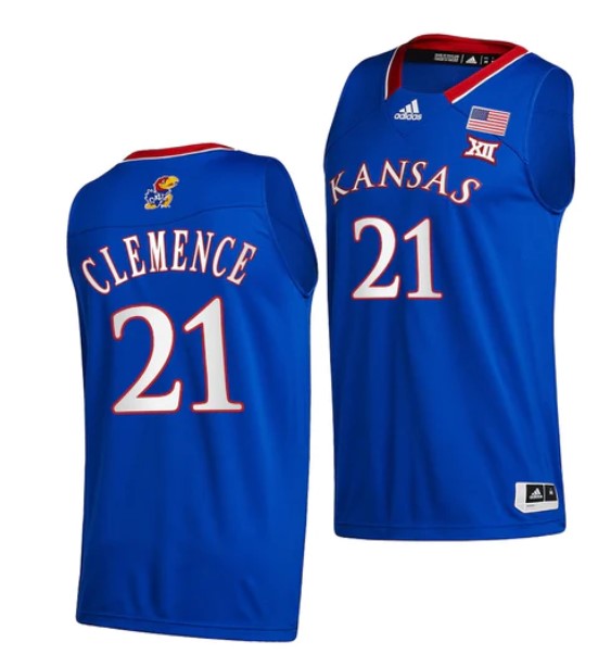 Men's #21 Zach Clemence Jersey Kansas Jayhawks College Basketball Jerseys Blue 2022
