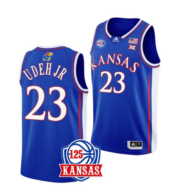 Men's #23 Ernest Udeh Jr Jersey Kansas Jayhawks College Basketball Jerseys Blue