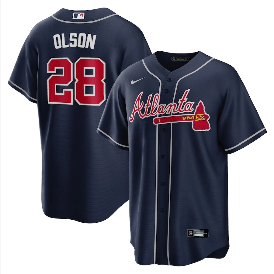 Men's #28 Matt Olson Replica Player All Stitched Jersey Navy