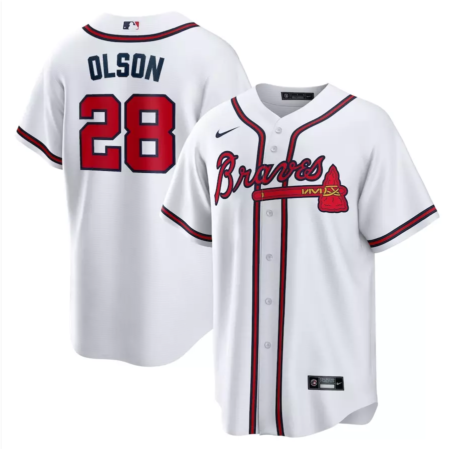 Men's #28 Matt Olson Replica Player All Stitched Jersey White