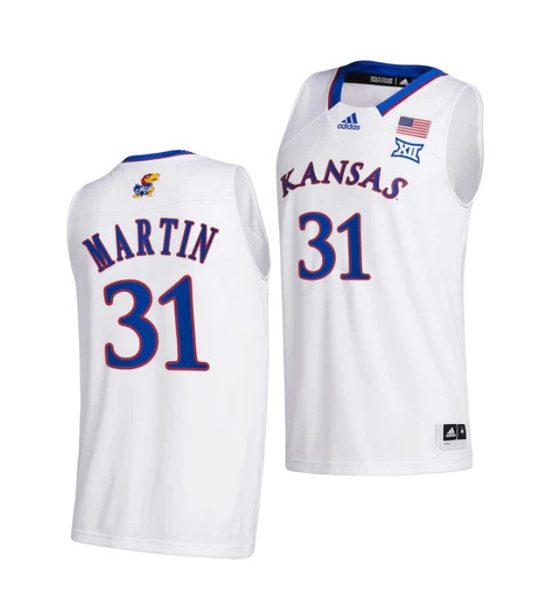 Men's #31 Cam Martin Jersey Kansas Jayhawks College Basketball Jerseys White 2022