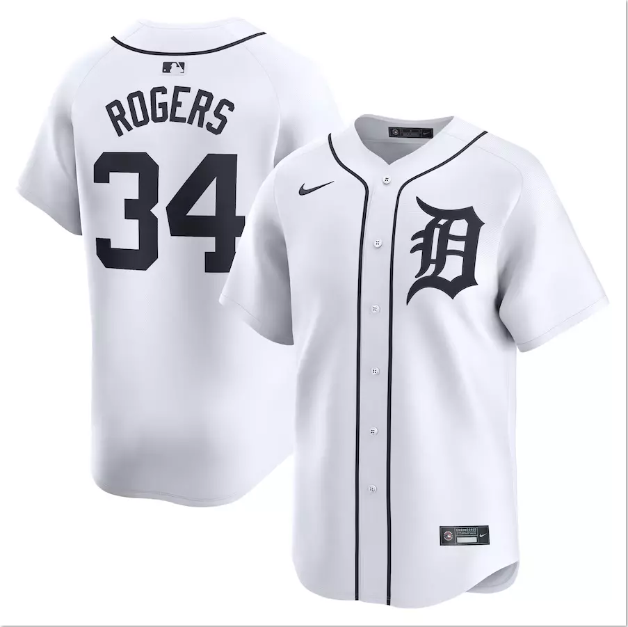 Men's #34 Jake Rogers White Home Limited Player All Stitched Jersey