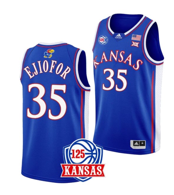 Men's #35 Zuby Ejiofor Jersey Kansas Jayhawks College Basketball Jerseys Blue