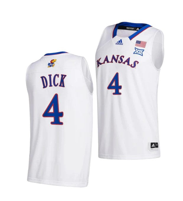 Men's #4 Gradey Dick Jersey Kansas Jayhawks College Basketball Jerseys White 2022