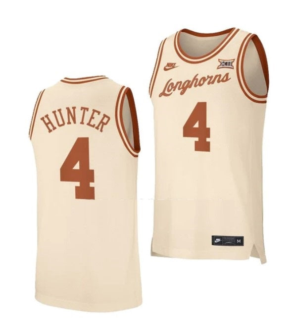 Men's #4 Tyrese Hunter Jersey Texas Longhorns College Basketball Jerseys Cream