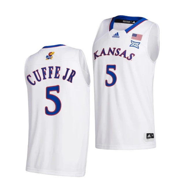 Men's #5 Kyle Cuffe Jr Jersey Kansas Jayhawks College Basketball Jerseys White 2022