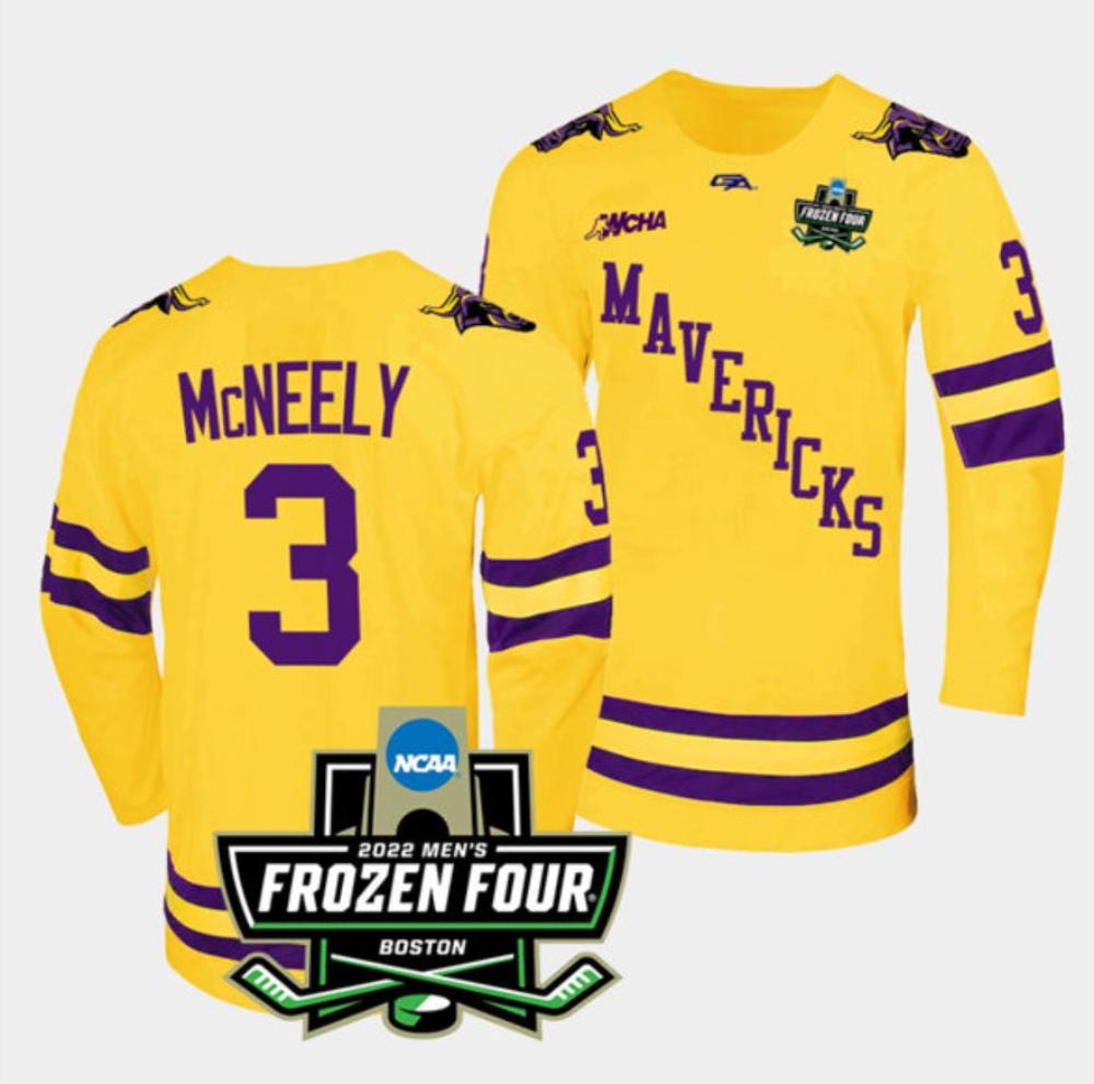 Mens Massachusetts Minutemen #3 Jack McNeely College Hockey Jersey Gold