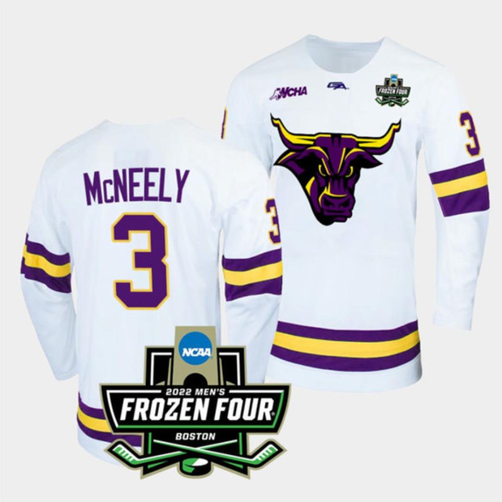 Mens Massachusetts Minutemen #3 Jack McNeely College Hockey Jersey White