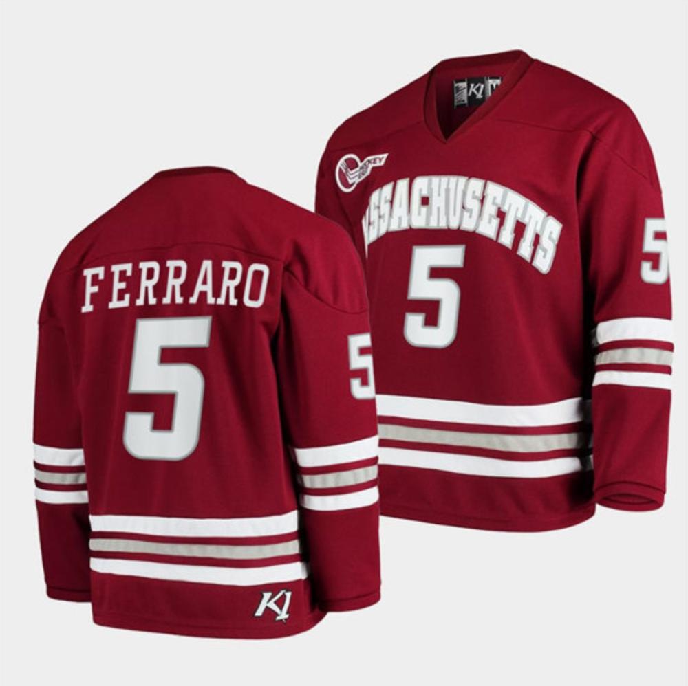 Mens Massachusetts Minutemen #5 Mario Ferraro College Hockey Jersey Maroon