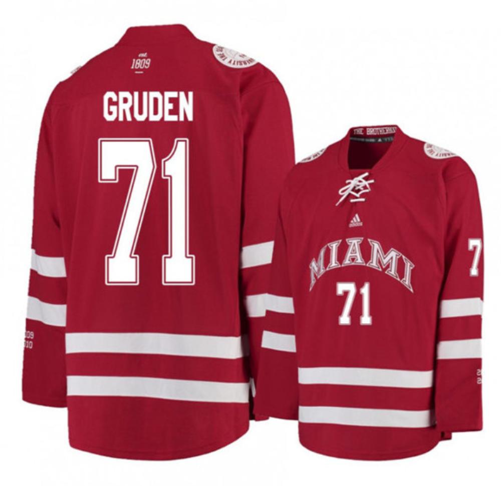 Mens Miami University RedHawks #71 Jonathan Gruden Red College Hockey Jersey