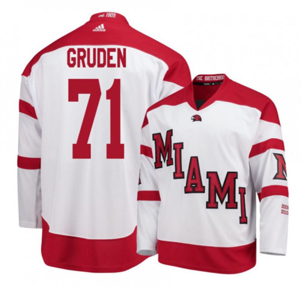 Mens Miami University RedHawks #71 Jonathan Gruden White College Hockey Jersey