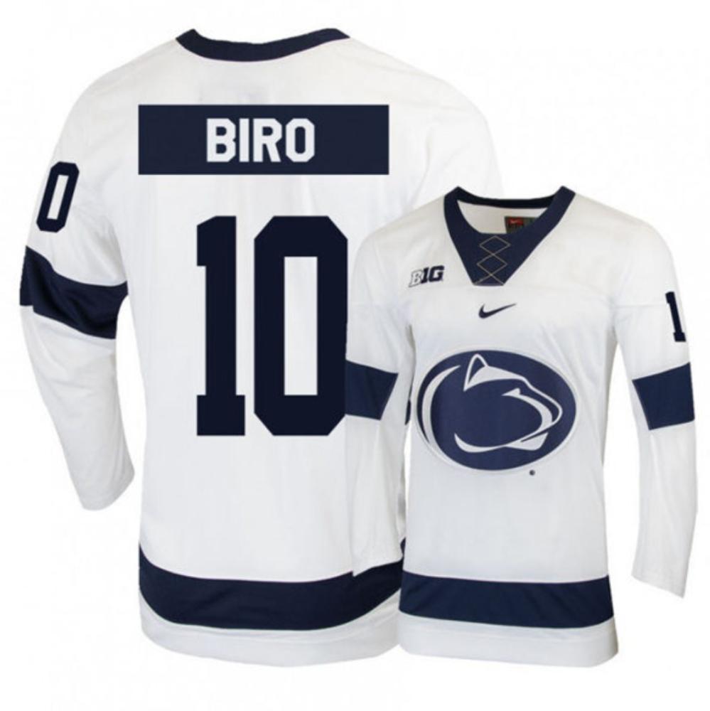 Mens Penn State Nittany Lions #10 Brandon Biro Stitched White Hockey Jersey