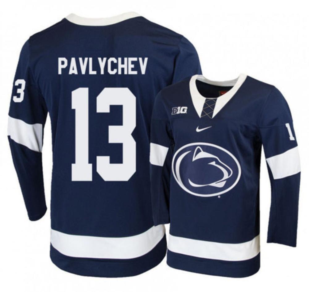 Mens Penn State Nittany Lions #13 Nikita Pavlychev Stitched Navy Hockey Jersey