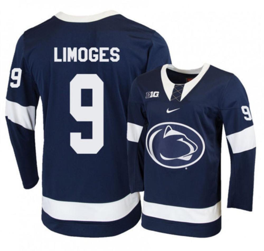 Mens Penn State Nittany Lions #9 Alex Limoges Stitched Navy Hockey Jersey