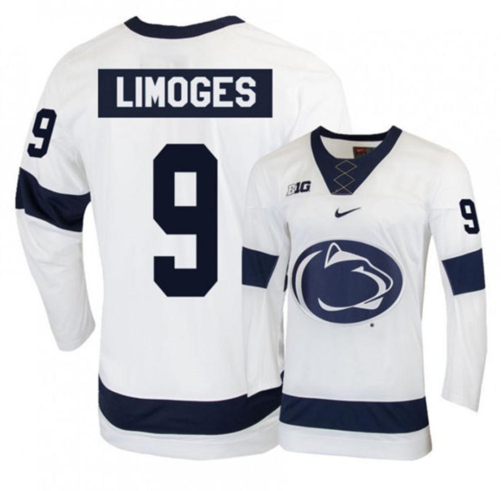 Mens Penn State Nittany Lions #9 Alex Limoges Stitched White Hockey Jersey