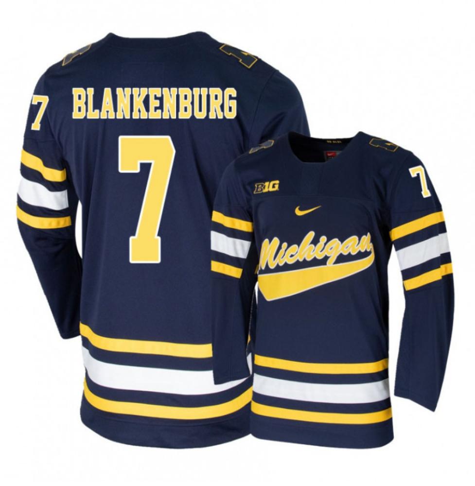Mens' Michigan Wolverines N. Blankenburg #7 College Hockey Stitched Navy Jersey