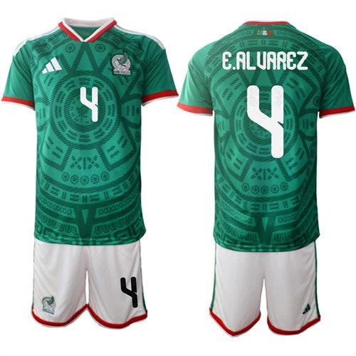Mexico #4 E.ALUAREZ Jersey National Team x World Cup 2026 Home Green On Field Soccer
