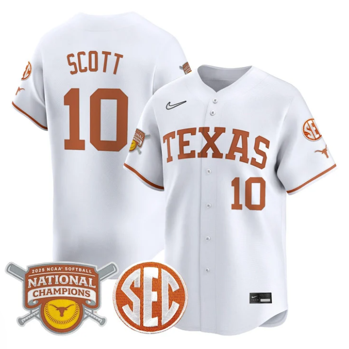 Mia Scott Jersey #10 Texas Longhorns 2025 National Champions White
