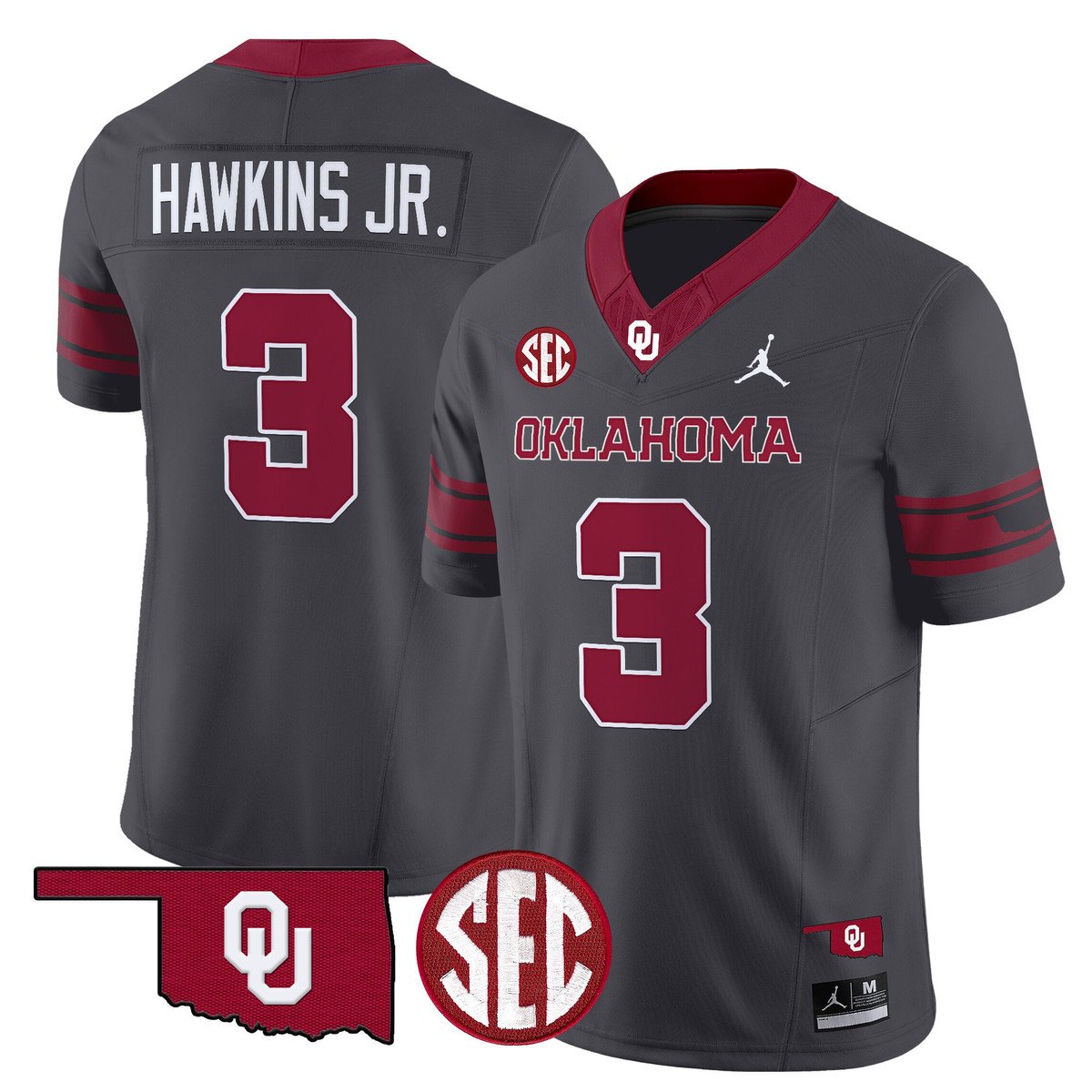 Michael Hawkins Jr Jersey #3 Oklahoma Sooners 2025 Limited Stitched Anthracite