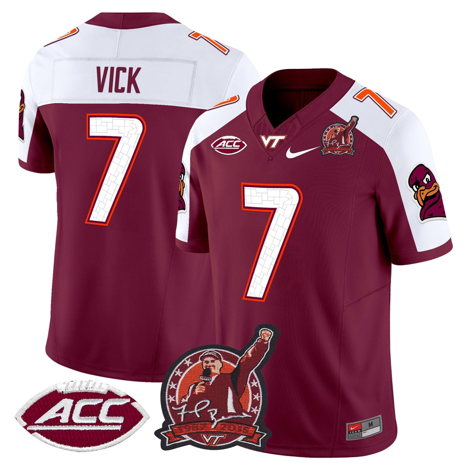 Michael Vick Jersey #7 Virginia Tech Hokies Coach Frank Beamer 2025 Maroon Alter