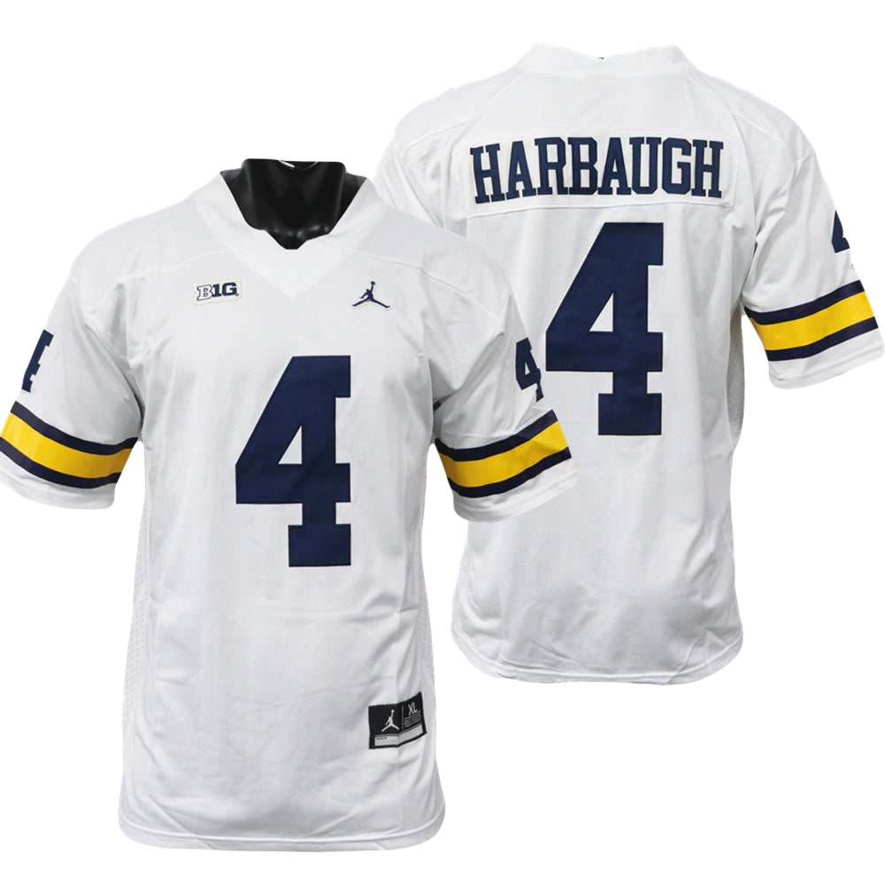 Michigan Wolverines Jim Harbaugh Jersey #4 College Football Game White