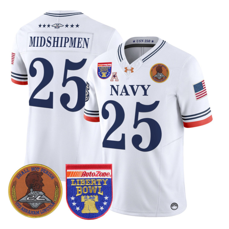 Midshipmen Jersey #25 Navy Midshipmen 250th 2026 Liberty Bowl Stitched White