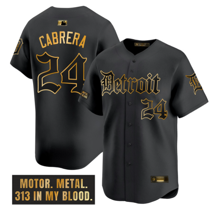 Miguel Cabrera Jersey #24 Detroit Tigers Motor Gothic Edition Stitched Black Gold