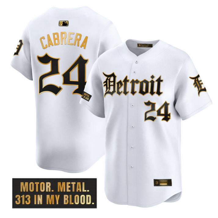Miguel Cabrera Jersey #24 Detroit Tigers Motor Gothic Edition Stitched White Gold