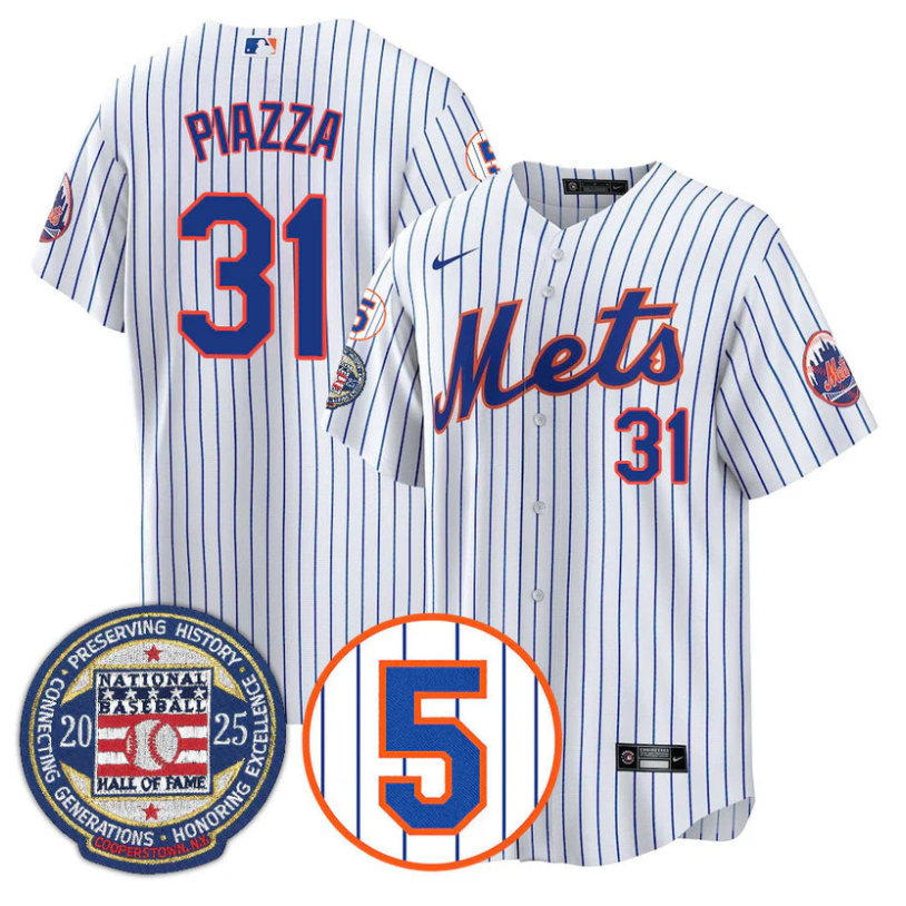 Mike Piazza Jersey #31 New York Mets Hall of Fame Gold Stitched White