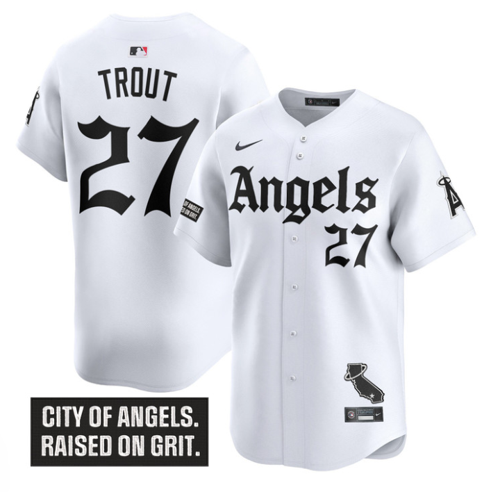 Mike Trout Jersey #27 Los Angeles Angels Gothic Halo Edition Stitched White