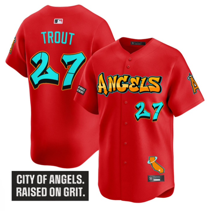 Mike Trout Jersey #27 Los Angeles Angels Graffiti Halo Drop Edition Red