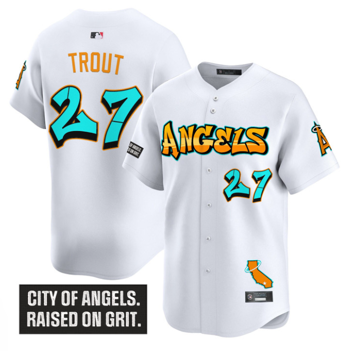 Mike Trout Jersey #27 Los Angeles Angels Graffiti Halo Drop Edition White
