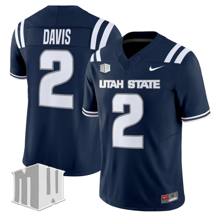 Miles Davis Jersey #2 Utah State Aggies 2025 Vapor Limited Stitched Navy