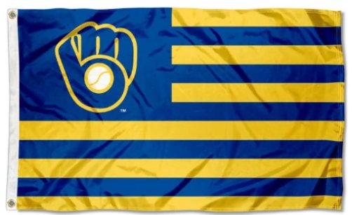 Milwaukee Brewers Americana Nation Flag 3X5Ft Banner USA Polyester with Brass Grommets