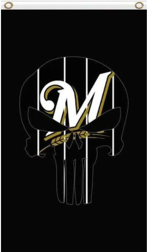 Milwaukee Brewers Vertical Black Flag 3X5Ft Banner USA Polyester with Brass Grommets