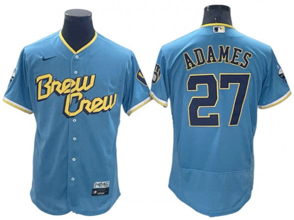 Milwaukee Brewers #27 Willy Adames Powder Blue City Connect Flex Base Jersey