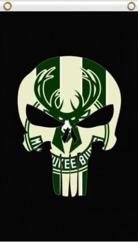 Milwaukee Bucks Skull Flag 3X5Ft Polyester Banner USA Digital Print