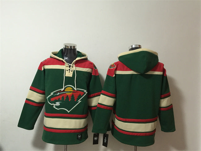 Minnesota Wild Blank Green Lace-Up Pullover Hoodie