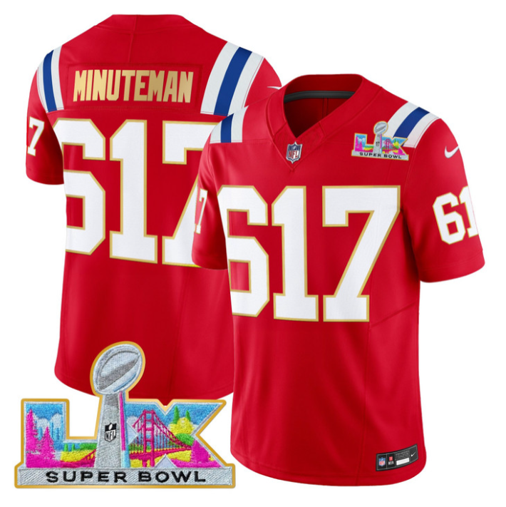 Minuteman Jersey #617 Patriots Super Bowl LX Gold Trim All Stitched