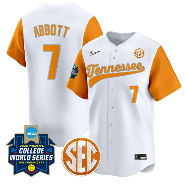Monica Abbott Jersey #7 Tennessee Volunteers Softball 2025 World Series Stitched White