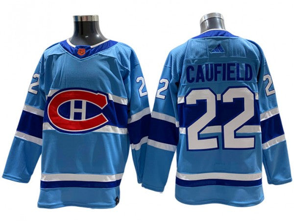 Montreal Canadiens #22 Cole Caufield Light Blue 2022&23 Reverse Retro Jersey