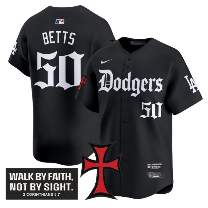 Mookie Betts Jersey #50 Dodgers Faith Glory Edition Vapor Premier Limited Stitched Black
